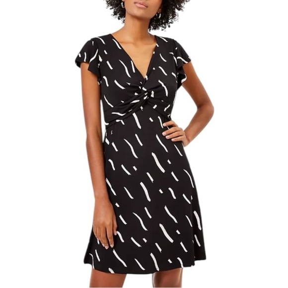 Loft Brushstroke Knotted Black w White Swing Dress Women's XSP - Picture 1 of 4